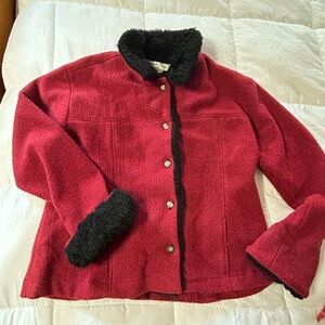 Tasha Polizzi Red Button Front Jacket Coat Faux Fur Mexico Vintage